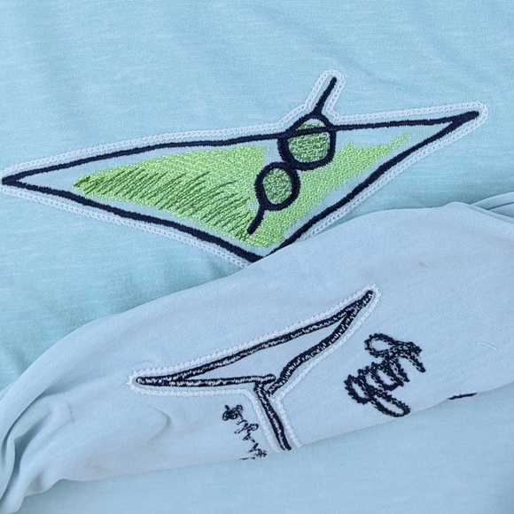 Life Is Good Martini Embroidery & Print PJ Set Short Sleeve Top Pant Teal XL NWT - Picture 15 of 16